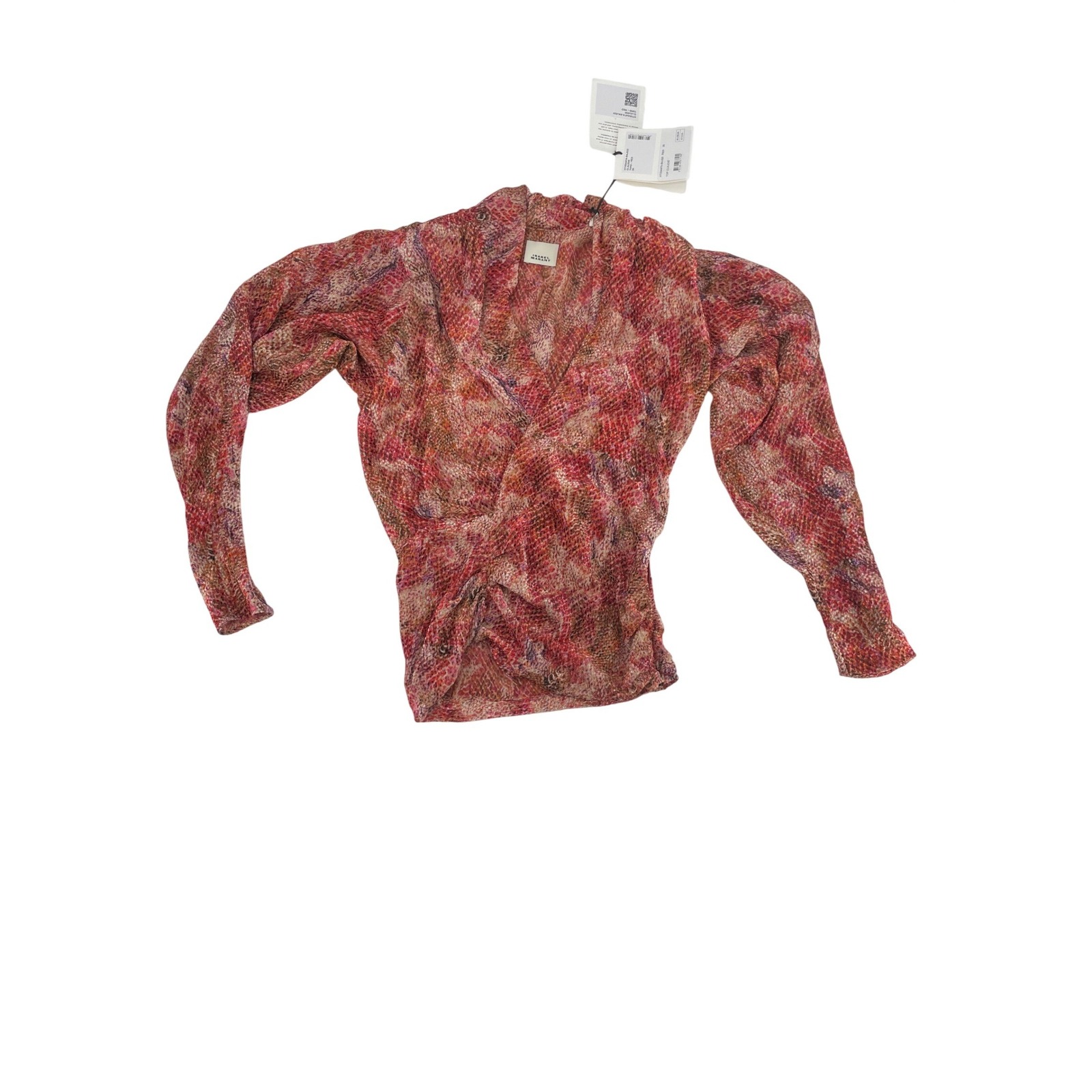 Isabel Marant Claudie Top 36 Red New W/ Imperfections Abstract Print Silk Blend